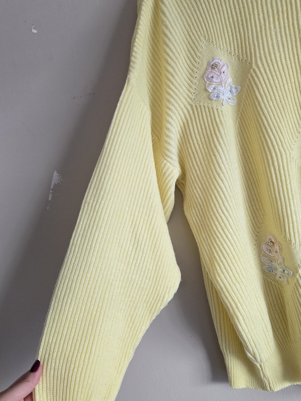 Yellow Knit Floral Embroidery Pullover Sweater - Picture 8 of 11